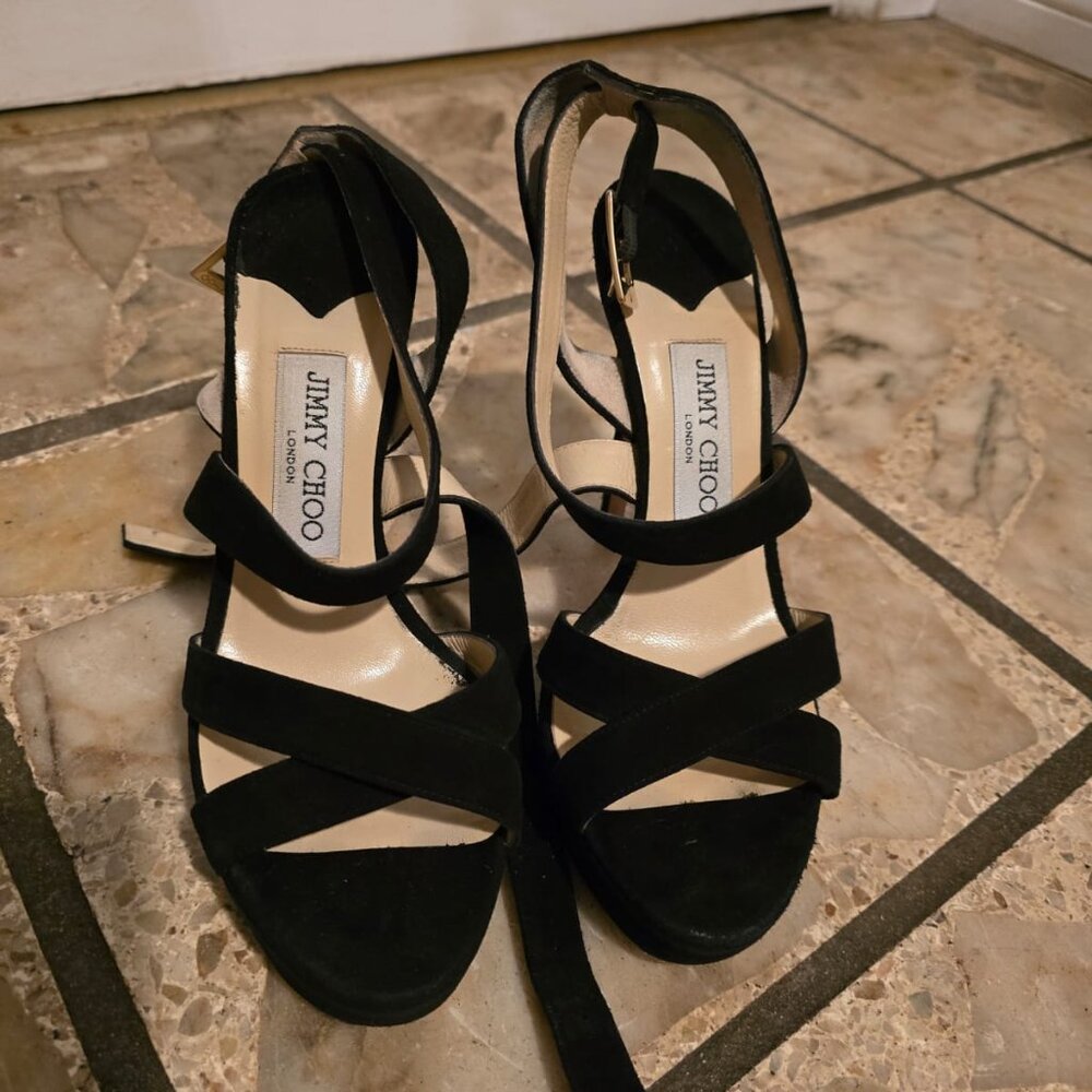AUTHENTIC Jimmy Choo Black Suede Heels Size 37